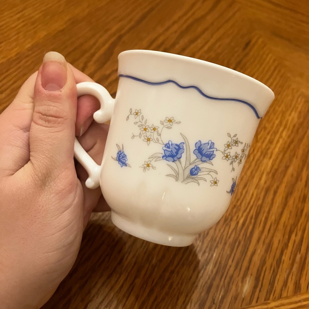 Arcopal Romantique Coffee Tea Flat Cup Mug China Vintage Floral Design Set Of 8